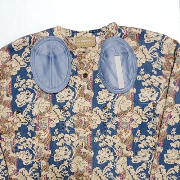 Vintage 90’s Liz Claiborne Lizwear Denim Paisley Floral Women's Blouse Sz M - Picture 8 of 9